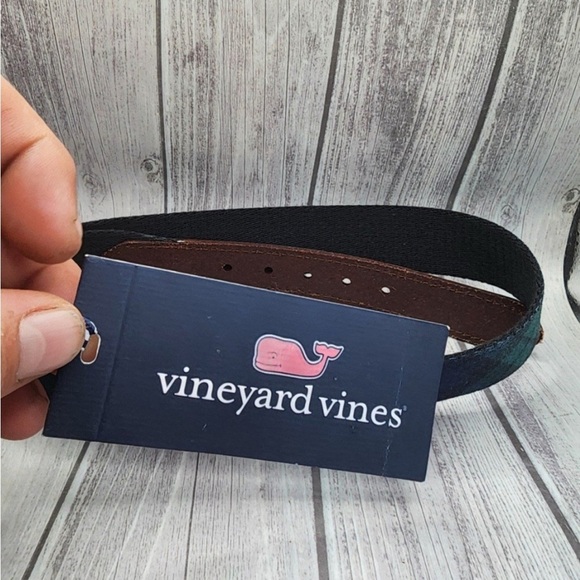 Vineyard Vines Men's blackwater canvas belt plaid jet black size 30 - Picture 3 of 4
